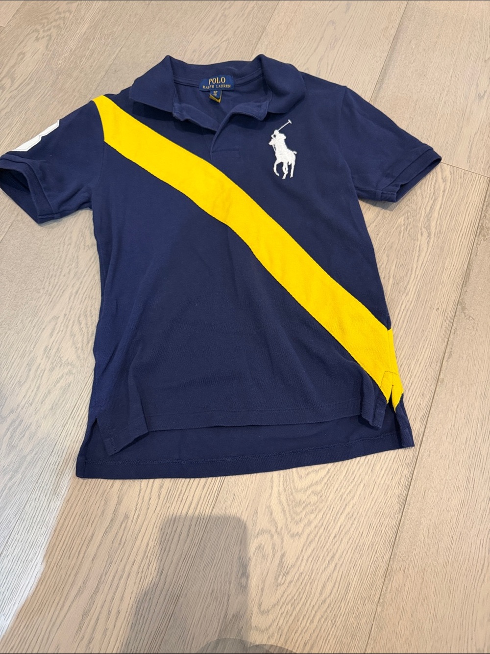 Polo by Ralph Lauren Navy Polo with Yellow Diagonal Stripe